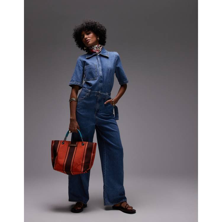 DEAR JOHN Riveter Cropped Denim Jumpsuit – Button-Front Short
