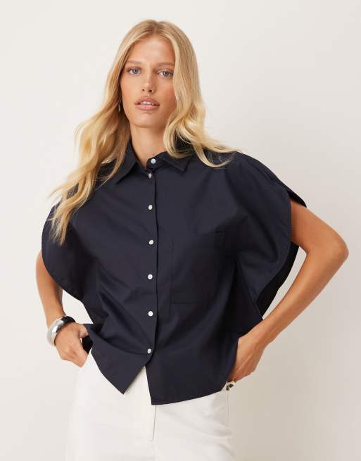 Mango oversized short sleeve shirt in navy
