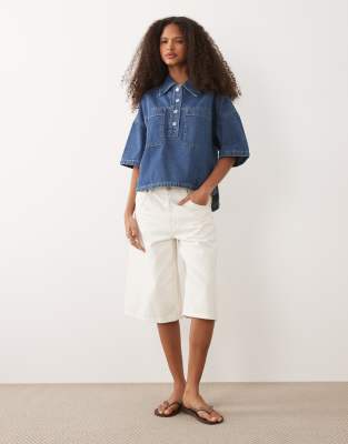 Mango Oversized Short Sleeve Top In Blue