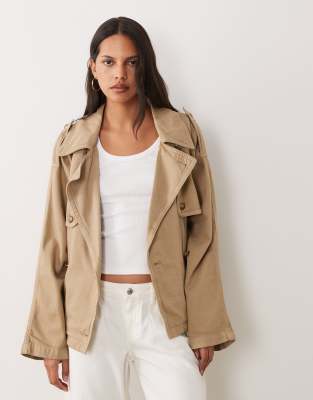 Mango Oversized Short Trench Coat In Neutral