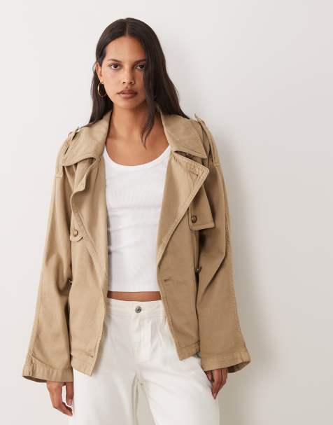 Mango oversized short trench coat in sand - view 1