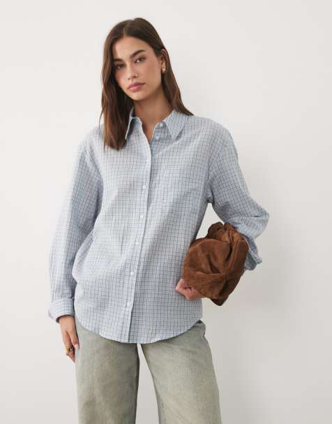 Mango oversized skjorte i blå ternet print - view 1