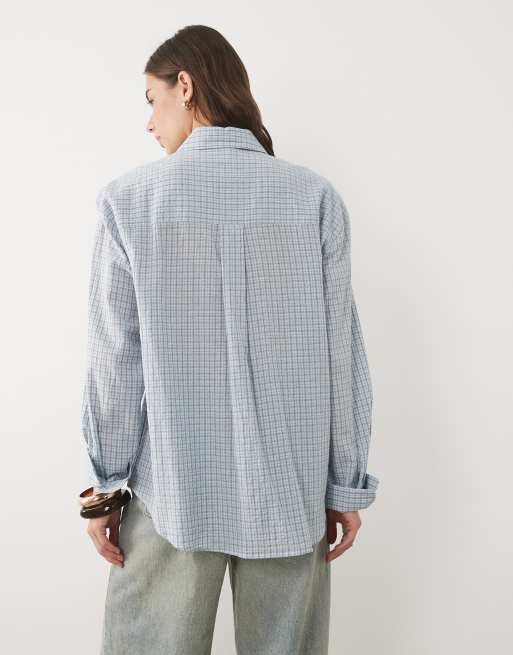 Mango oversized skjorte i blå ternet print, 4 af 4