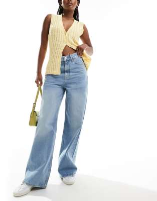 oversized straight leg jeans in light blue