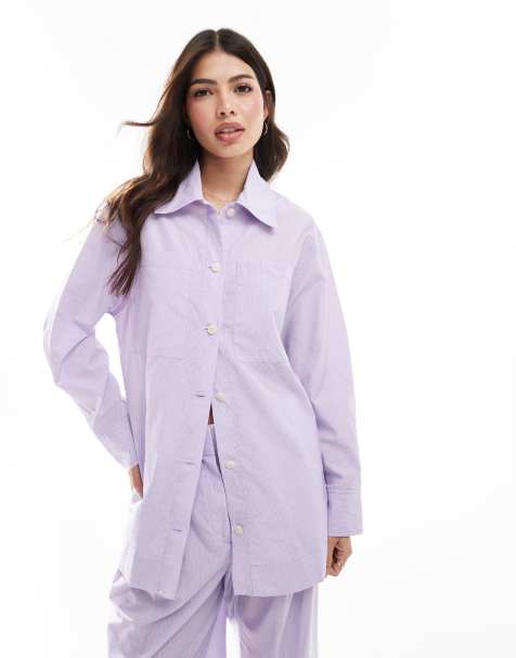 Mango oversized stripe co-ord shirt in lilac - view 1