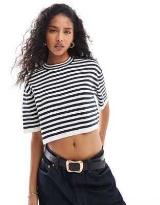 Mango Oversized Stripe Knit T-shirt In White