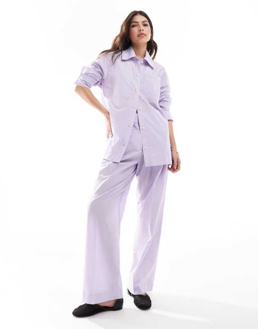 Mango oversized stripe shirt and pants set in lilac