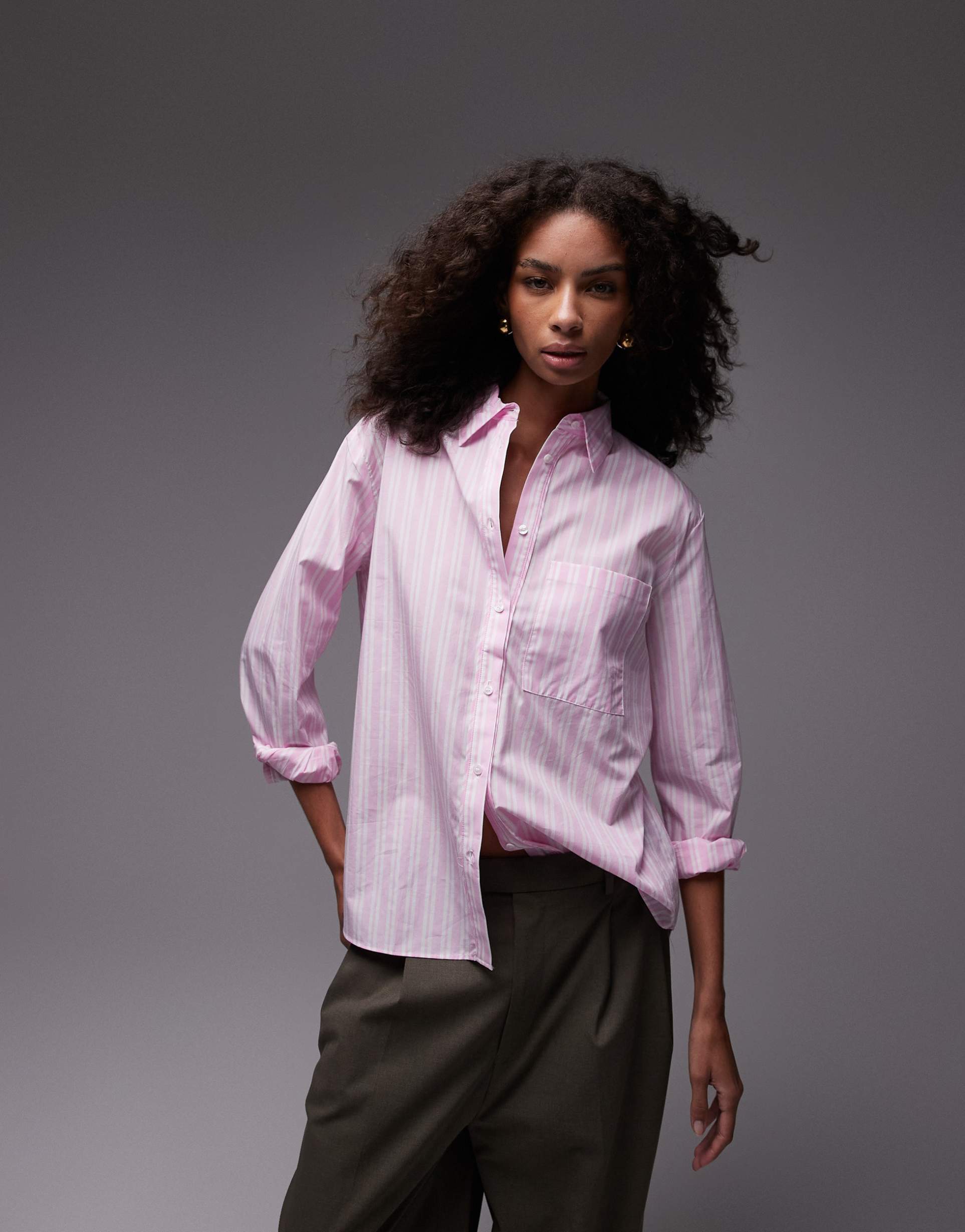 mango oversized stripe shirt in light pink