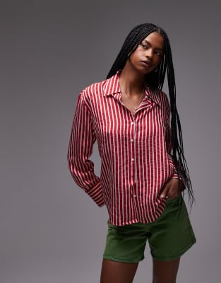 oversized stripe shirt in red