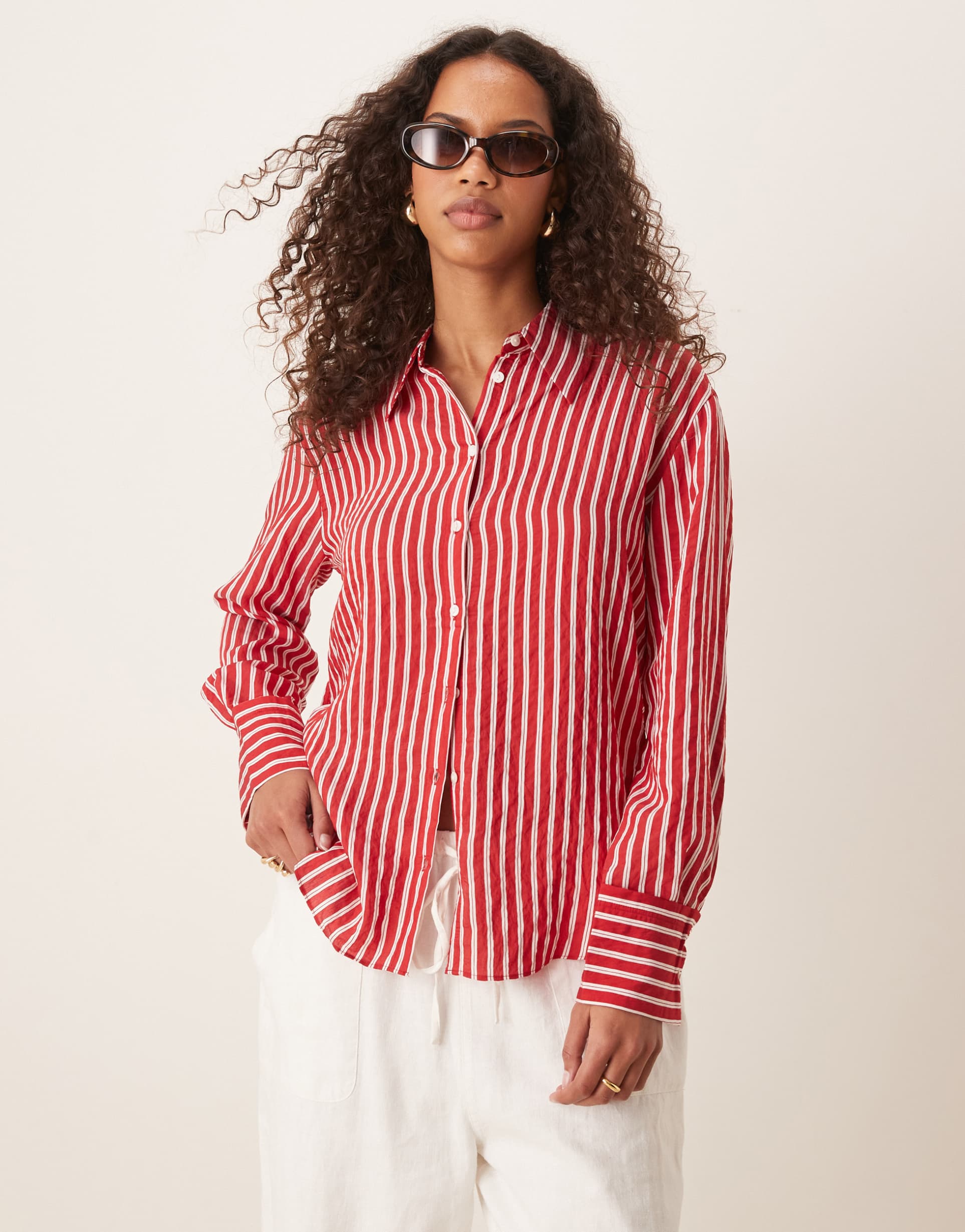 mango oversized stripe shirt in red