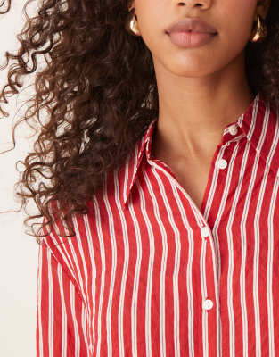 Mango Oversized Stripe Shirt In Red