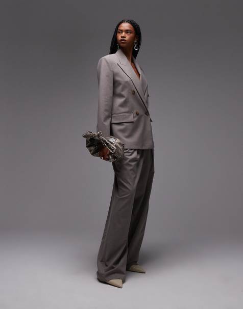 Mango oversized suit co-ord in mid brown - view 1