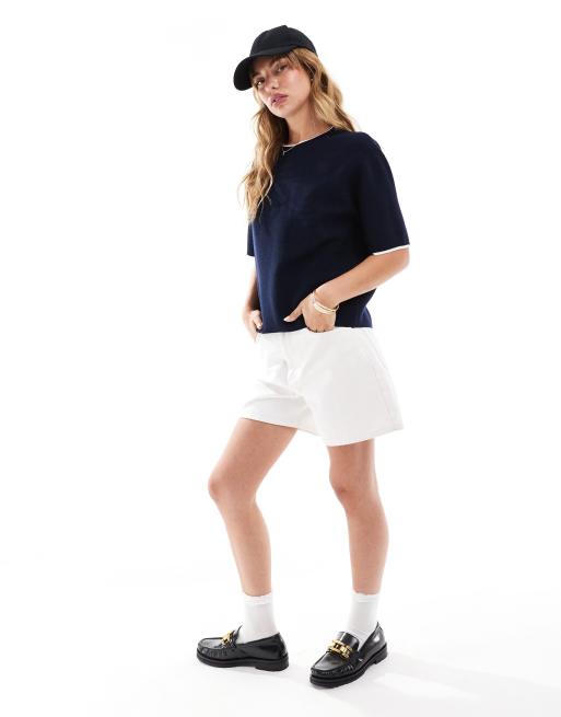 Mango oversized tipped edged knitted t-shirt in black, 3 of 4