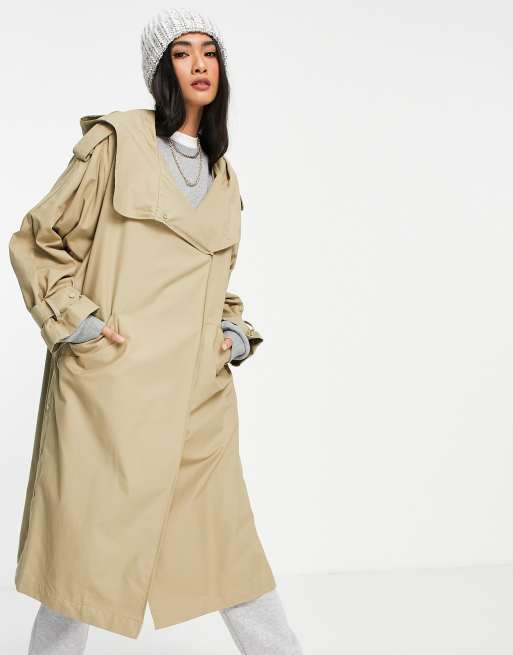 Mango oversized trench coat with hood in beige