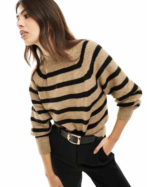 Mango - Oversized trøje med brune og sorte striber