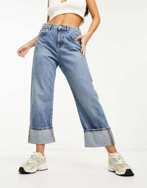 Cropped turn hot sale up jeans