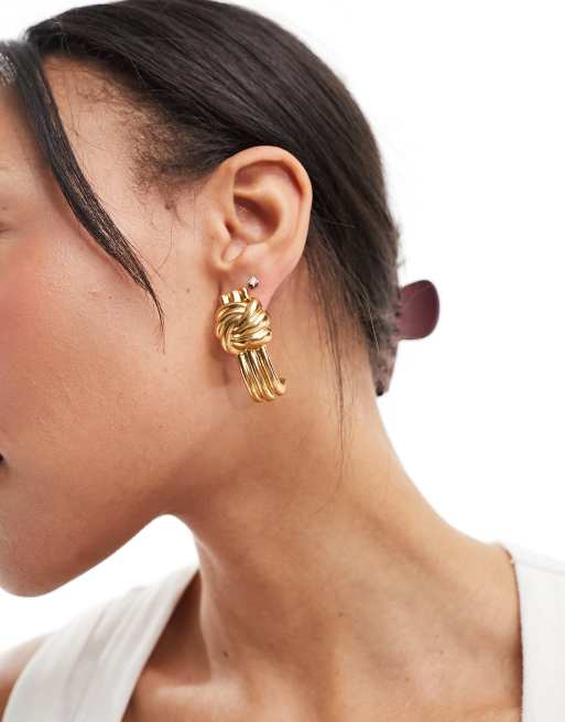 Mango oversized twist and drop earrings in gold