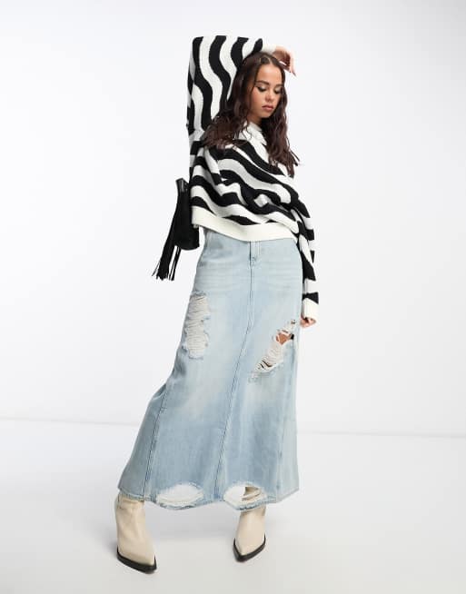 Mango oversized wavy stripe sweater in black and white, 2 of 4