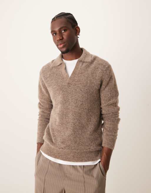 Mango Oversized wollen trui met kraagje in lichtbruin