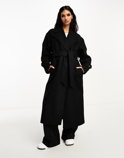 Mango oversized wool mix coat in black | ASOS