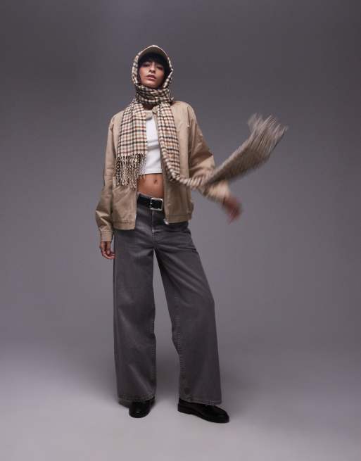 Mango oversized zip through jacket in beige
