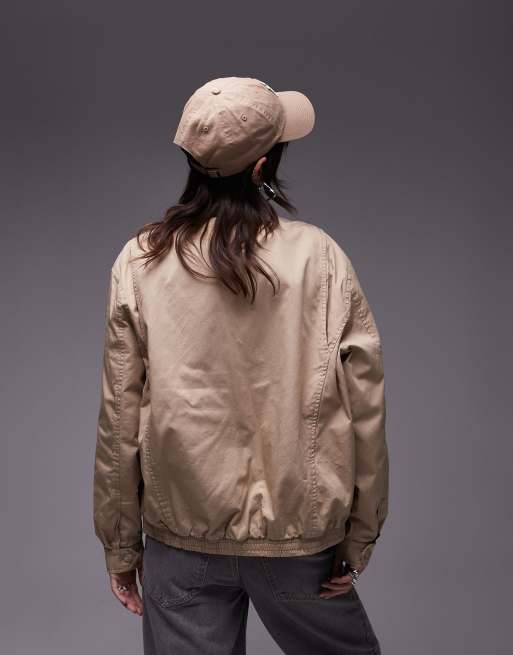 Mango oversized zip through jacket in beige