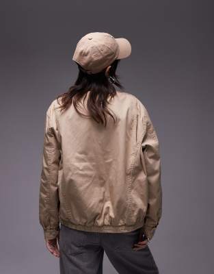 Mango oversized zip through jacket in beige