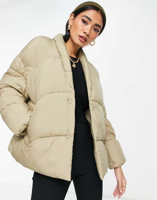 Mango padded bomber jacket in light green