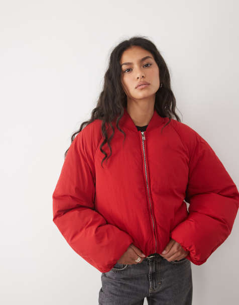 Mango padded bomber jacket in red - view 1