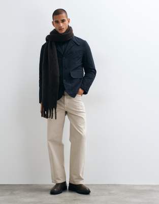 Mango Padded High Neck Jacket In Navy