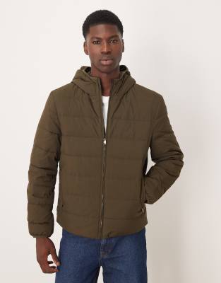 Mango Mango padded hooded jacket in khaki-Green