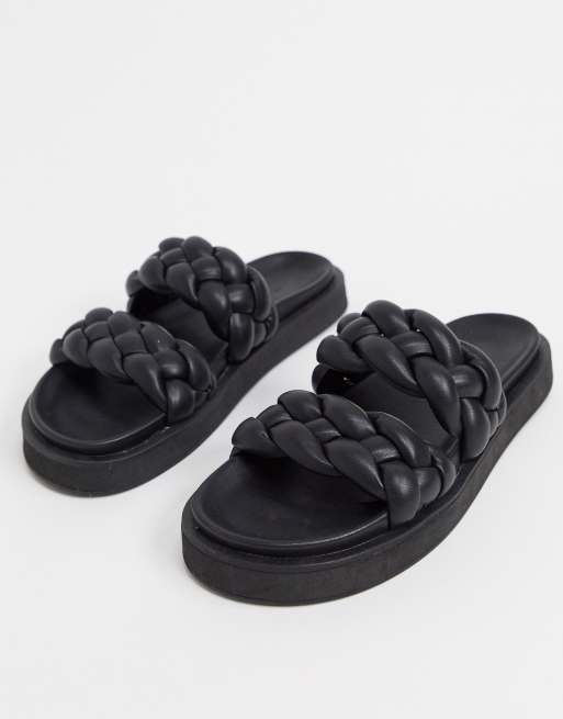 Mango padded plaited flat sandals in black ASOS