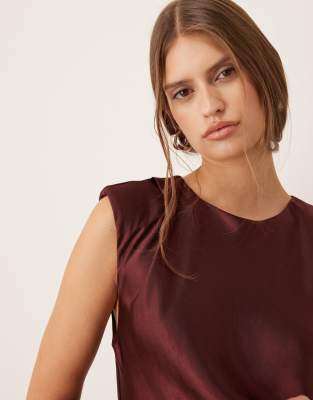 Mango Padded Shoulders Satin Midaxi Dress In Red