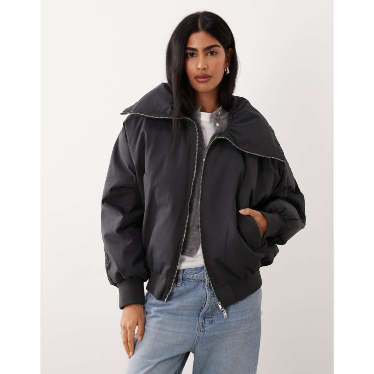 Mango padded zip up bomber jacket in gray | ASOS