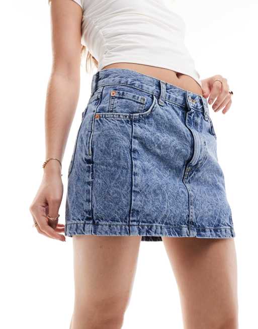 Mango paisley print denim mini skirt in blue