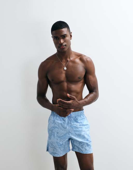 Mango paisly print swim shorts in light blue, 2 of 5