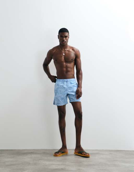 Mango paisly print swim shorts in light blue, 3 of 5