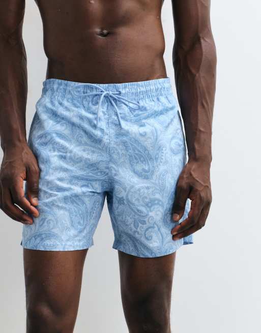 Mango paisly print swim shorts in light blue, 4 of 5