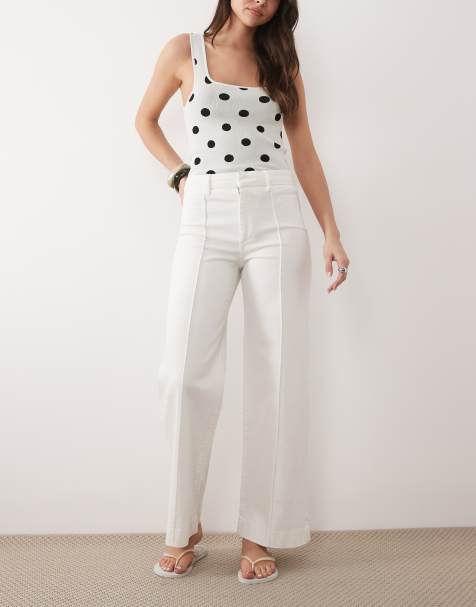 Mango Paloma high rise wide leg jeans in white - view 1
