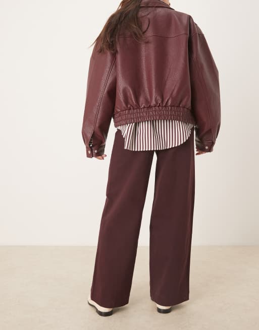Mango - Paloma - Jeans dritti in 100% cotone bordeaux con pieghe sul davanti, 3 di 5