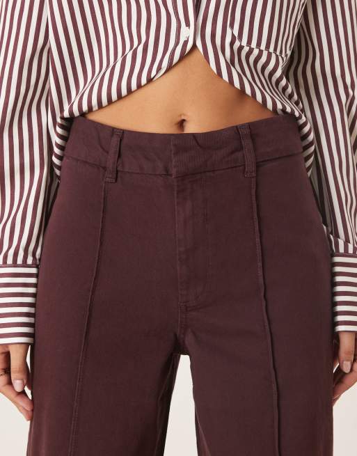 Mango – Paloma – Vinröda, raka jeans med veck framtill i 100% bomull, 4 av 5