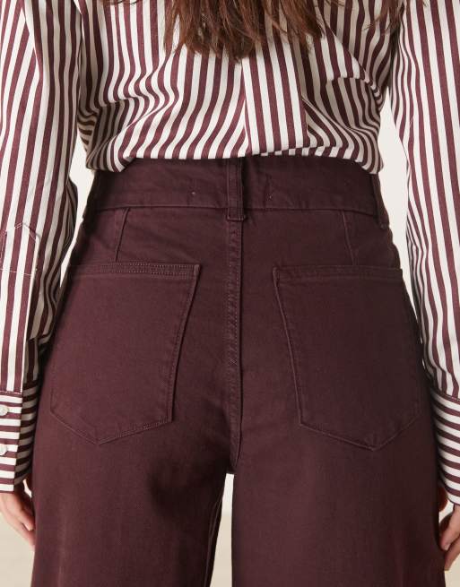 Mango – Paloma – Vinröda, raka jeans med veck framtill i 100% bomull, 5 av 5