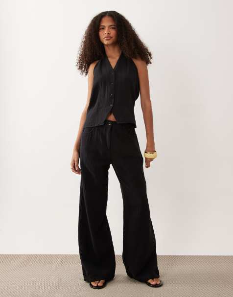 Mango - Pals - Broek met rechte pijpen in zwart, deel van co-ord set - view 1