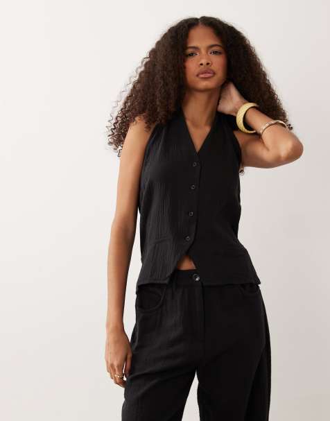 Mango - Pals - Gilettop met halternek in zwart, deel van co-ord set - view 1