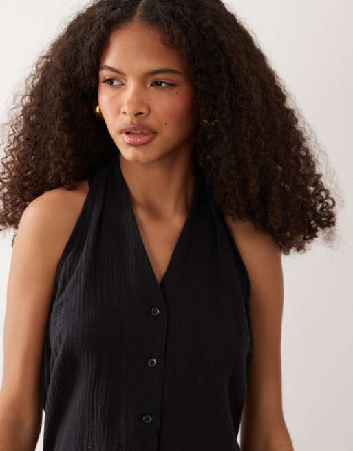 Mango Pals halterneck waistcoat top co-ord in black, 3 of 4