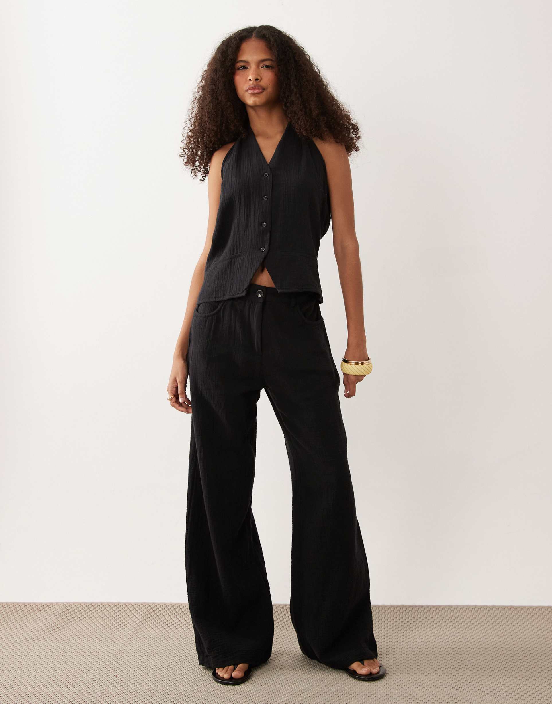 mango pals straight leg pants in black - part of a set