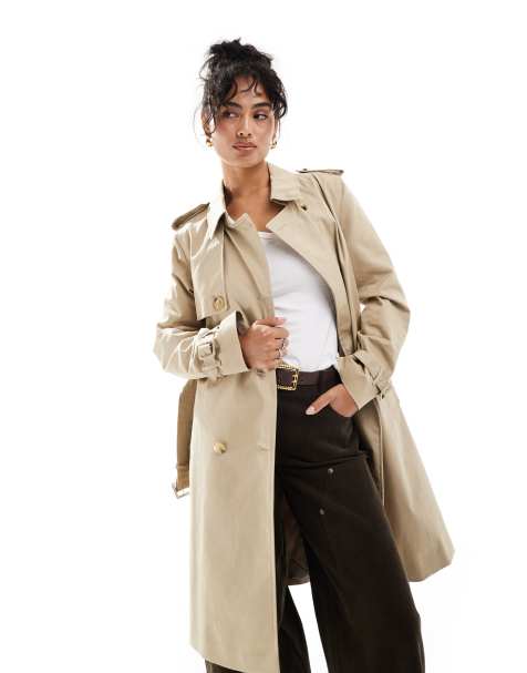 Mango panel detail trench coat in beige - view 1