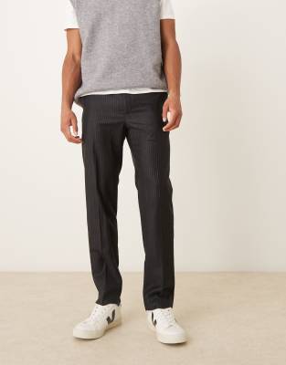 Mango - Pantalon ajusté 100 % laine à rayures fines et pinces sur le devant - Anthracite-Gris