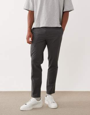 Mango - Pantalon ajusté à fines rayures avec taille élastique - Gris