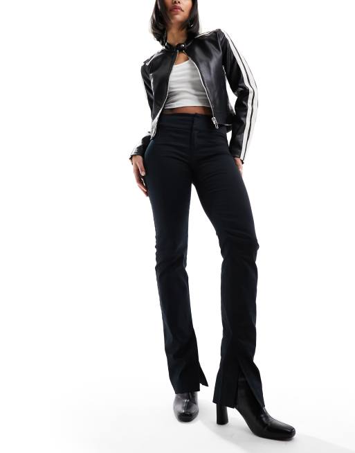 Mango - Pantalon ajusté à ourlet fendu - Noir